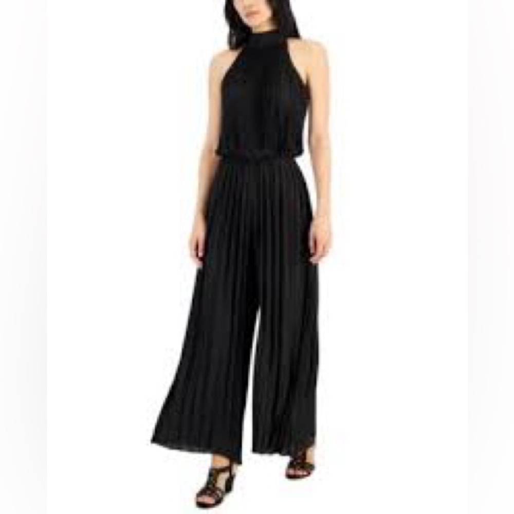 Tahari Black Pleated Halter Wide-Leg Jumpsuit NWT